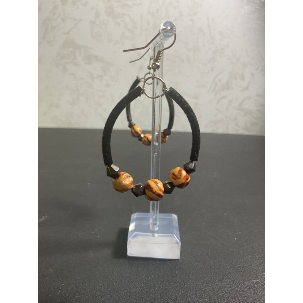 Tiger Stripe Hoop Earrings With Bead Accents For Women